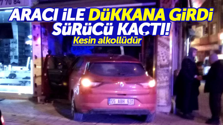 Samsun Bafra'da iş yerinin vitrinine giren otomobilin sürücüsü olay yerinden kaçtı