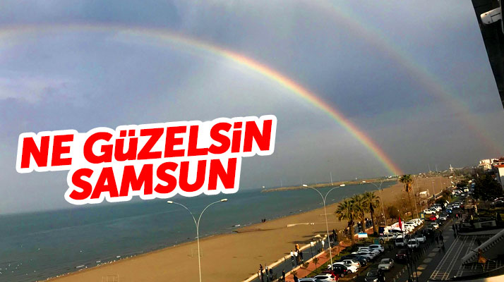 Samsun'da gökyüzünde beliren gökkuşağı görenleri kendine hayran bıraktı