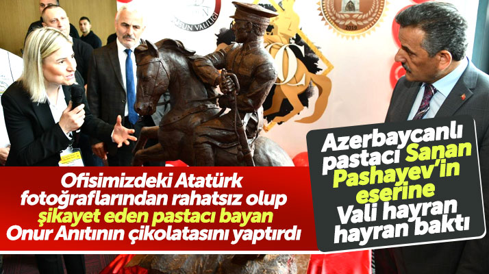 Samsun'un simgesi Atatürk Anıtının çikolatadan yapılan heykeli Valiye hediye edildi