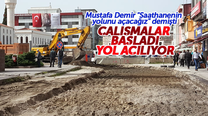 Samsun'da Saathane Meydanında ki kapalı yolun ulaşıma açılması için çalışma başlatıldı