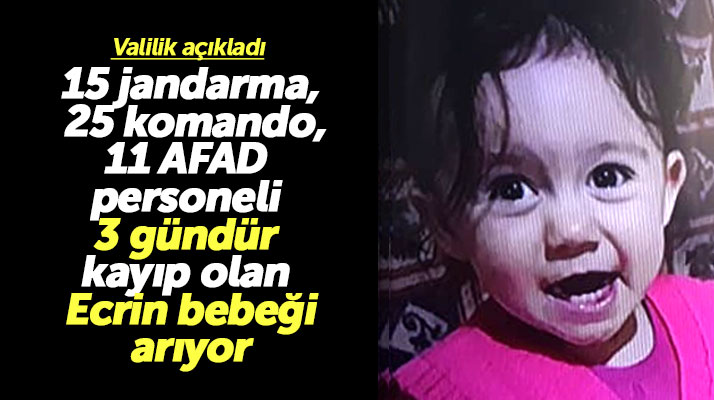 Samsun Valiliği, Vezirköprü'de 3 gün önce kaybolan Ecrin Kurnaz'ın arandığını açıkladı