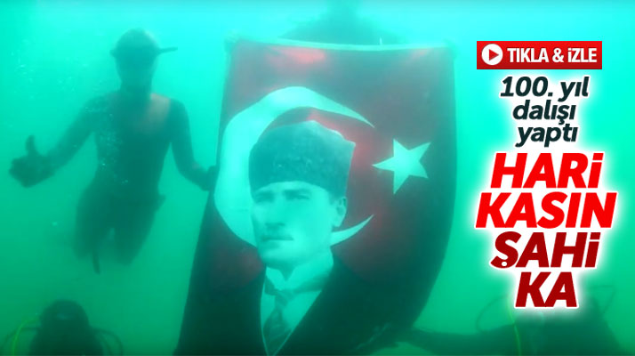 Dünya dalış rekortmeni Şahika Ercümen Samsun'da 19 Mayıs'ın 100. yılı için dalışı yaptı
