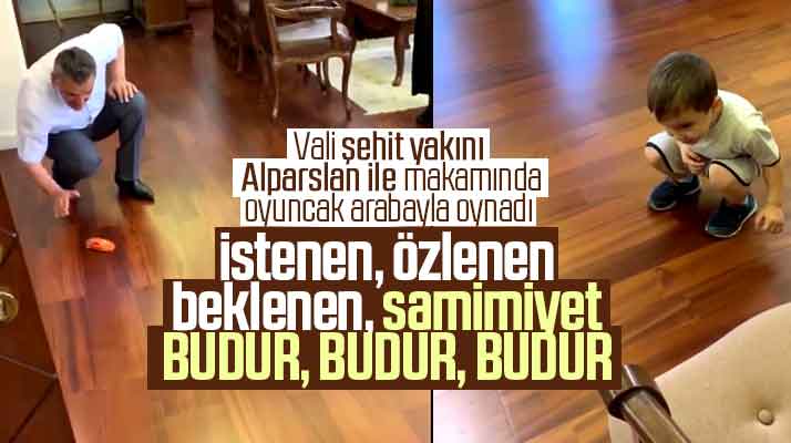 Samsun Valisi Osman Kaymak makam odasında şehit yakını çocuk ile böyle oyun oynadı