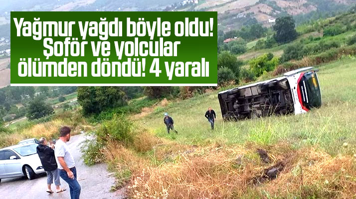 Samsun'a yağmur yağdı! Halk otobüsü tarlaya yuvarlandı