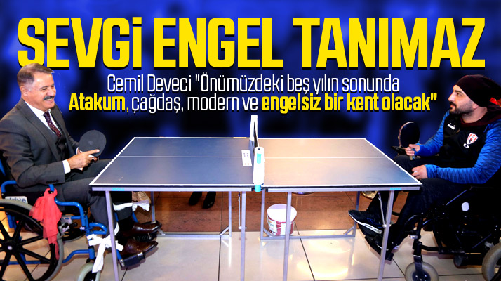 Cemil Deveci, tekerlekli sandalyeye oturdu engellilerle masa tenisi oynadı