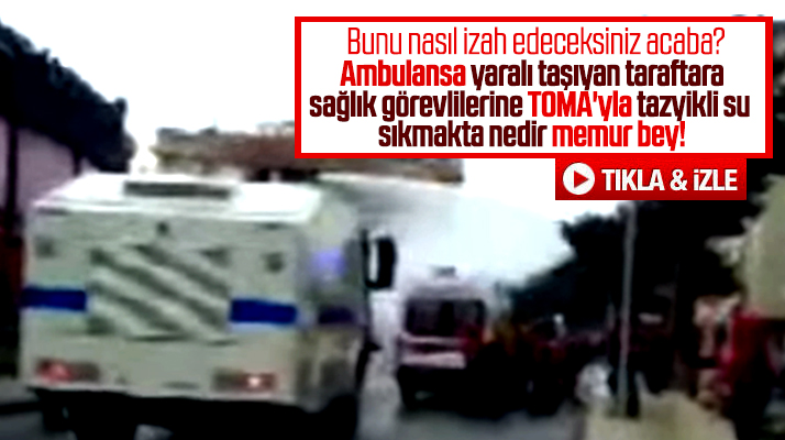 Çorum polisinin ambulansa yaralı taşıyan taraftarlara tazyikli su sıkma anları