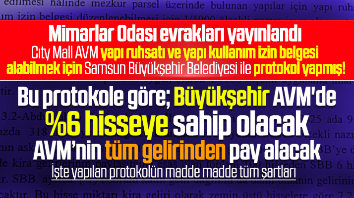 Cıty Mall AVM ruhsat almak için Samsun Büyükşehir ile protokol yapmış