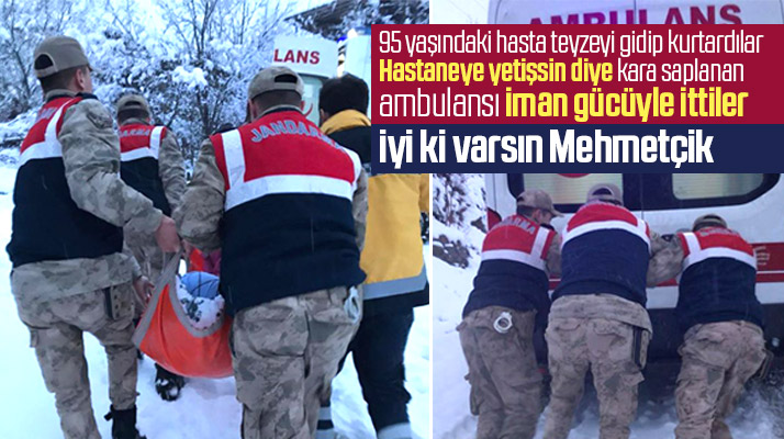 Samsun'un Kavak ilçesinde jandarma karda mahsur kalan yaşlı kadını kurtardı