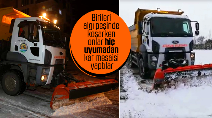 Atakum Belediyesi ekipleri gece ve gündüz hiç uyumadan kar mücadelesi yaptı