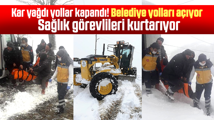 Samsun'un Tekkeköy ilçesinde kardan kapanan yolları belediye açıyor