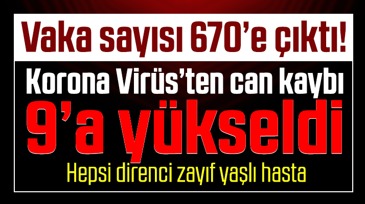 Türkiye'de Korona Virüs'ten ölüm sayısı 9'a vaka sayısı ise 670'e yükseldi