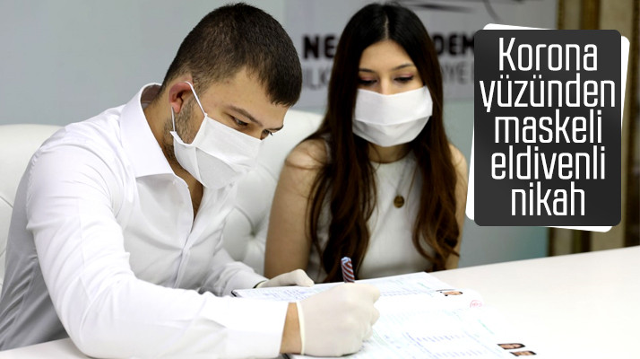 Samsun'da Korona Virüs yüzünden nikahlar maskeli eldivenli kıyıldı