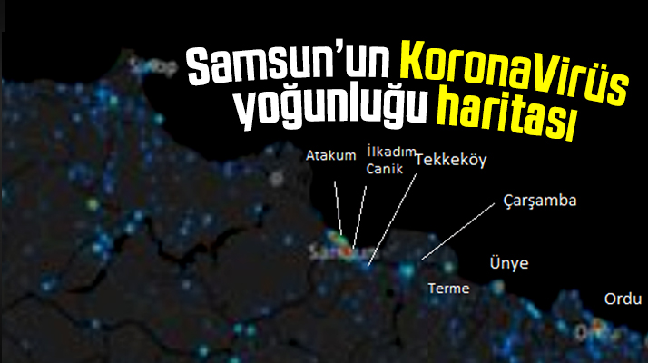 Samsun'a bağlı ilçelerin Korona Virüs yoğunluğu haritası