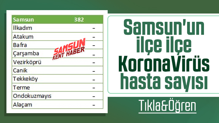 Samsun'un ilçe ilçe Korona Virüs hasta sayısı