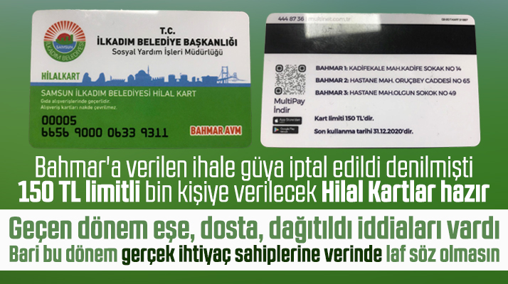 İlkadım Belediyesi bin kişiye 150 TL limitli Hilal Kart dağıtacak