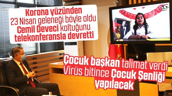 Cemil Deveci'nin koltuğuna oturan çocuk başkan virüs bitince Çocuk Şenliği istedi