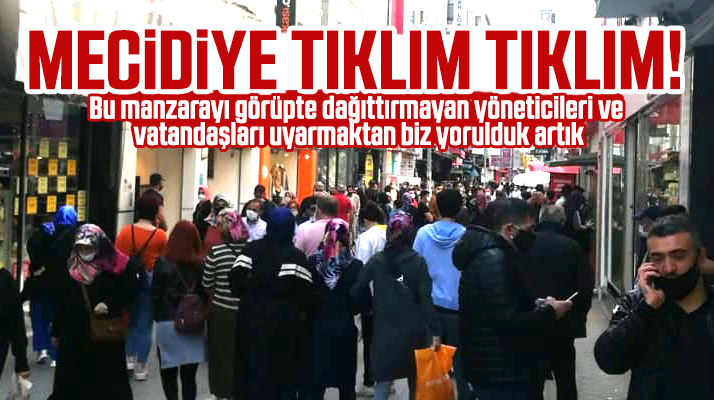 Samsun'da Mecidiye Çarşısı sosyal mesafe uyarısına rağmen yine tıklım tıklım