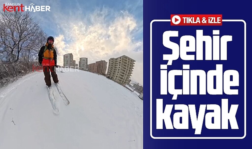 Samsun'da bir vatandaş kar nedeniyle şehir içinde kayak yaptı